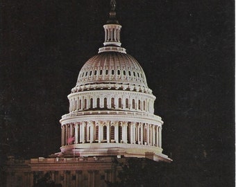 Vintage 1950s Postcard: U.S. Capitol Lit Dome, Washington DC