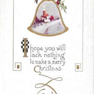Merry Christmas Gold Trimmed Bell Fireplace Stockings Art Deco Look Embossed 1915 Pristine Mint Condition