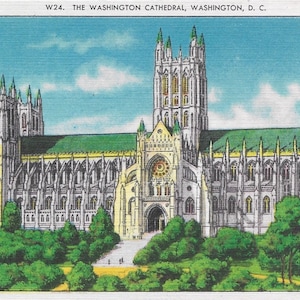 Vintage White Border Postcard Washington Cathedral Scenic Washington DC 1930 Excellent Condition
