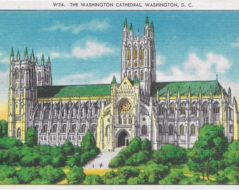 Vintage Washington Cathedral Postcard Washington DC Linen White Border 1930