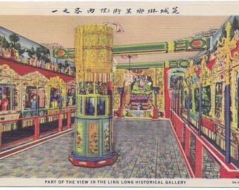 Vintage Ling Long Historial Chinese Gallery Chicago Illinois Postcard 1935 Linen