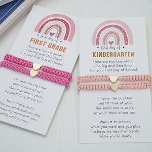 First Day of Kindergarten, Mommy and Me Heart Braided Matching Bracelets, Back to School Bracelet Set, Family Bracelet