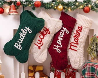 Gepersonaliseerde kerstsokken, 2025 gebreide kerstsokken met naam, kerstsokken voor de familie, kerstsokken, decoratie voor de feestdagen