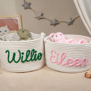 Personalisierter Babyparty-Geschenkkorb, Handgefertigter Baby-Geschenkkorb aus Baumwollseil, Benutzerdefinierter Babykorb, Spielzeugkorb, Neugeborenengeschenk, Babynamengeschenk