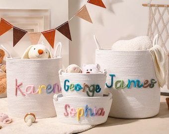 Personalized Handmade Basket, Baby Shower Gift, Cotton Rope Nursery Storage, Toy Organizer