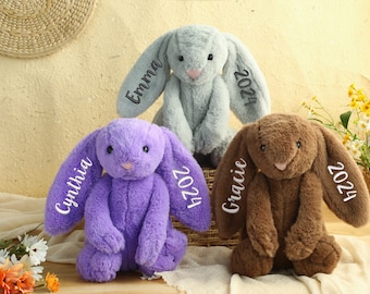 Conejito de peluche personalizado, conejito bordado con monograma, regalo para recién nacido, regalo para baby shower, animal de peluche, juguete de conejito de peluche, regalo para niño.