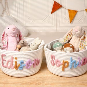 Personalisierter Babykorb, Babyparty-Geschenkkorb, Seil-Baumwollbaby-Geschenkkorb, Baby-Geschenkkorb, Spielzeugkorb, Neugeborenen Geschenk, Babynamengeschenk