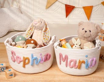 Personalized Handmade Basket, Baby Shower Gift, Cotton Rope Nursery Storage, Toy Organizer