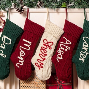 Personalized Christmas Stockings, 2025 Knitted Christmas Stockings with Name, Christmas Family Stockings, Holiday Stockings, Holiday Decor