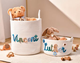 Personalized Handmade Basket, Baby Shower Gift, Cotton Rope Nursery Storage, Toy Organizer