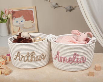 Gepersonaliseerde babyshower cadeaumand, handgemaakte katoenen touw mand babycadeau, aangepaste babymand, speelgoedmand, cadeau pasgeborene, cadeau babynaam