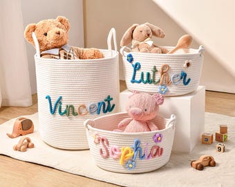Personalized Handmade Basket, Baby Shower Gift, Cotton Rope Nursery Storage, Toy Organizer