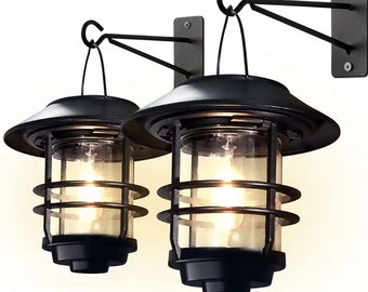 2 Pack Solar Lantern Outdoor Lights, Hanging Solar Wall Sconce Outdoor