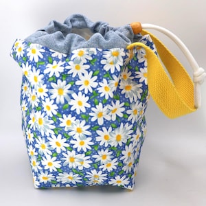 Knitting Project Bag – Daisy Fabric - Small Yarn Bag, WIP Storage