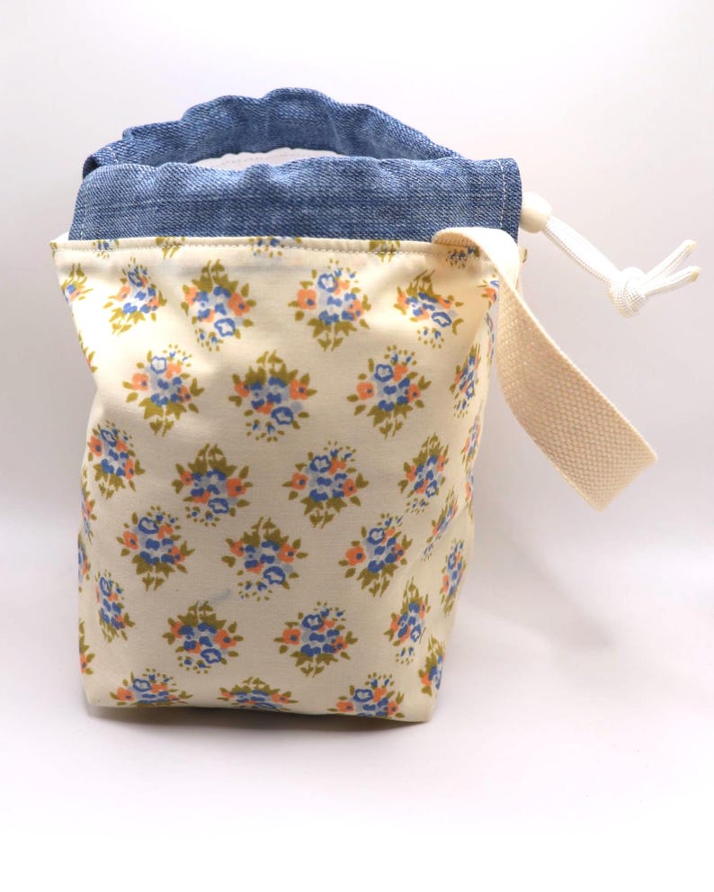 Bolsa para proyectos de tejido – Tela floral – Bolsa pequeña para hilo, almacenamiento de proyectos en proceso, imagen 2