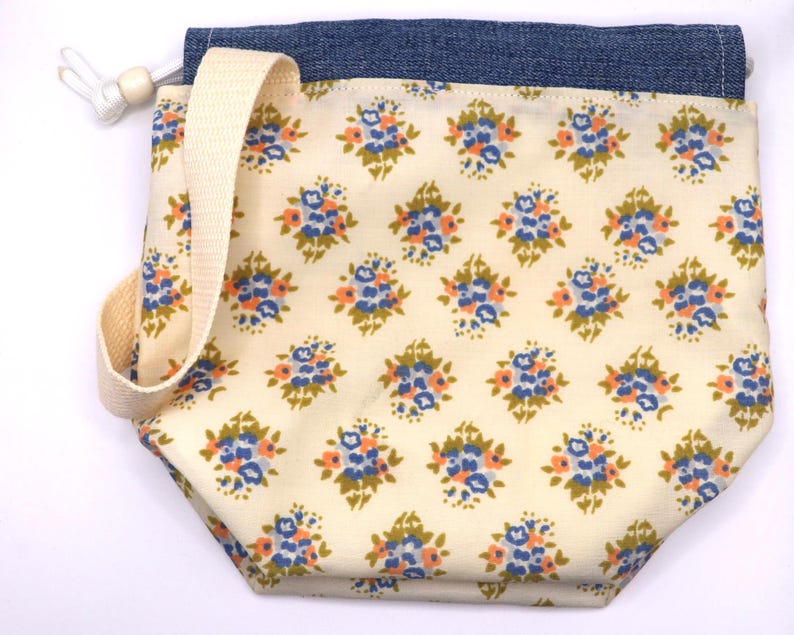 Bolsa para proyectos de tejido – Tela floral – Bolsa pequeña para hilo, almacenamiento de proyectos en proceso, imagen 5