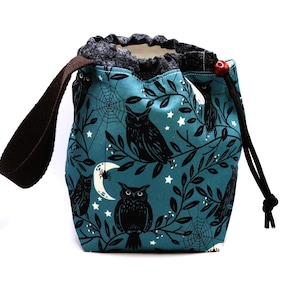 Limited Edition Drawstring Knitting Project Bag – Owl Fabric - Small Yarn Bag, WIP Storage,