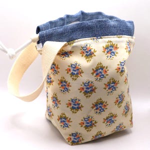 Bolsa para proyectos de tejido – Tela floral – Bolsa pequeña para hilo, almacenamiento de proyectos en proceso, imagen 3