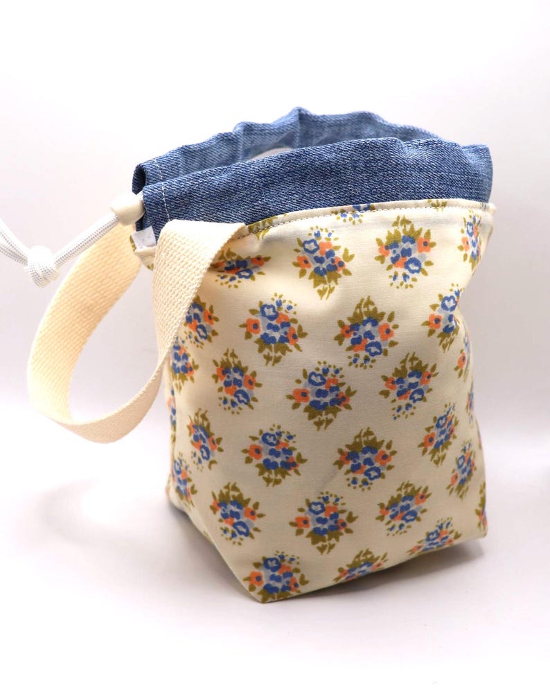 Bolsa para proyectos de tejido – Tela floral – Bolsa pequeña para hilo, almacenamiento de proyectos en proceso, imagen 3
