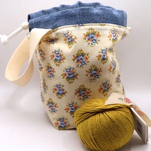 Bolsa para proyectos de tejido – Tela floral – Bolsa pequeña para hilo, almacenamiento de proyectos en proceso, imagen 4