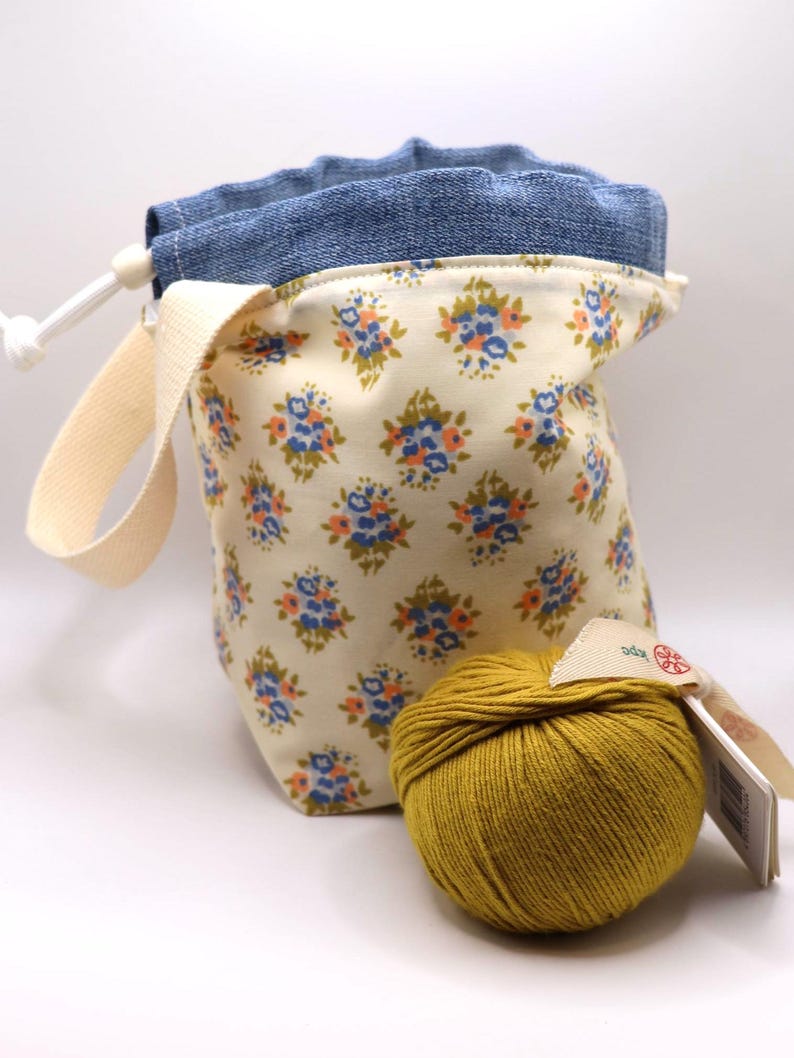Bolsa para proyectos de tejido – Tela floral – Bolsa pequeña para hilo, almacenamiento de proyectos en proceso, imagen 4