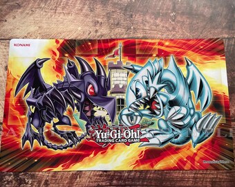 Yu-Gi-Oh Blue-Eyes White Dragon Red-Eyes Black Dragon Playmat with Free Carry Bag | Premium Fabric Custom Duel TCG Mat I