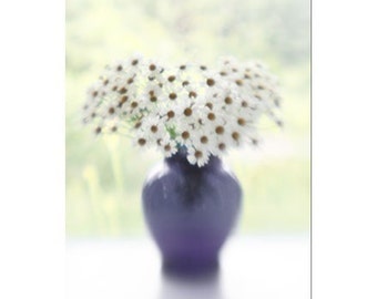 White Daisy Bouquet Still Life Photograph, Flower Print