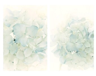 Blue Hydrangea Print Set of 2, Flower Photograph Diptych, Floral Wall Art, Pastel Living Room Wall Decor