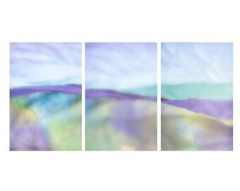 Abstract Landscape Print Set of 3, Ethereal Wall Art Tryptic, Soft Pastel Photography