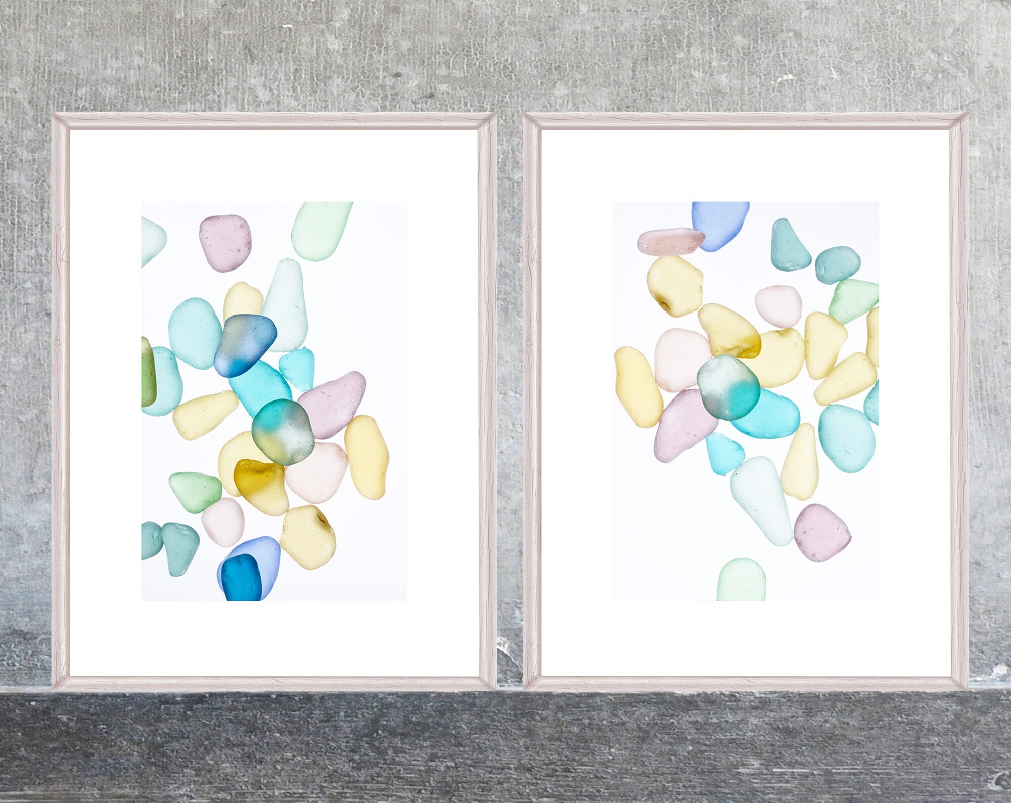 Sea Glass Art Prints Set of 2 Abstract Shape Art Beach Glass Etsy
