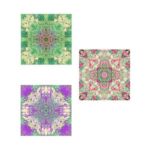 Peaceful Zen Art Print Set of 3, Flower Mandalas image 1