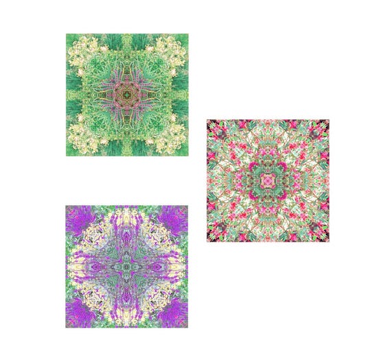 Peaceful Zen Art Print Set of 3, Flower Mandalas