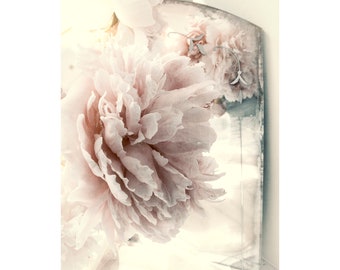 Peony Vintage Mirror Flower Photograph, Peony Art Wall Decor