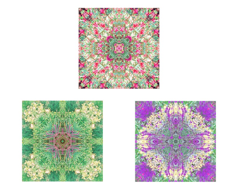 Peaceful Zen Art Print Set of 3, Flower Mandalas image 2