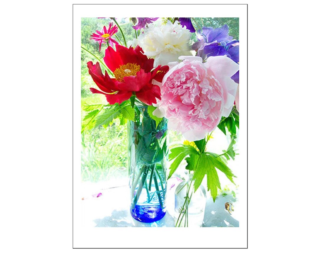 Printable Peony Floral Greeting Card, Bright Flower Bouquet - Etsy