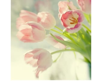 Pink Tulip Photograph, Tulip Flower Wall Art, Bedroom Above Bed Art Floral Print