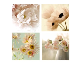 Set of 4 Floral Boho Prints: Flower Photographs Peony, Tulip, Poppy, Daisy