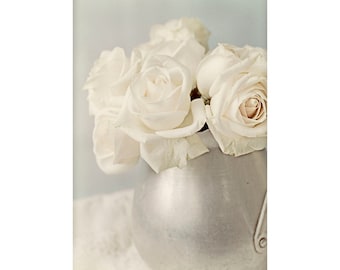 White Rose Photograph, Still Life, Floral Art Print, Wedding Wall Decor, French Country Decor