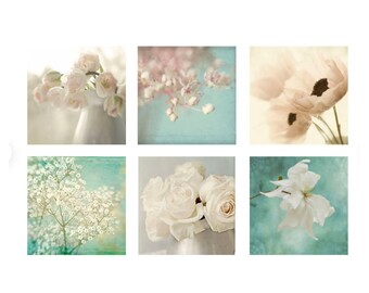 Six Ethereal Flower Art Prints, Gallery Wall Set, Art Print Set of 6, Flower Photograph, Shabby Chic Wall Decor