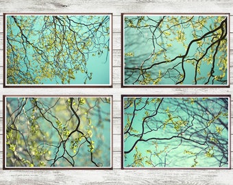 Printable Modern Art Set of 4, Abstract Tree Photography, Turquoise Wall Art, Decor, Digital Art, Instant Download