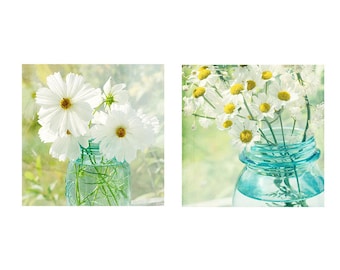 White Daisy Photograph Print Set de 2, Français Country Decor, Floral Art Print, Nursery Decor