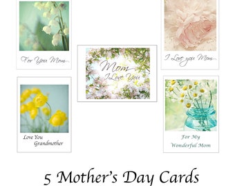 Set of 5 Flower Mother's Day Cards, Grandma Card