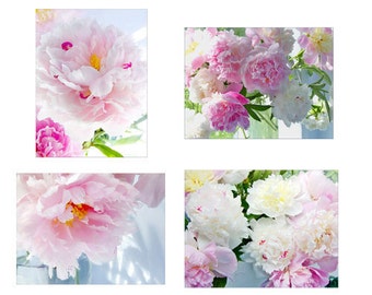 Peony Flower Card Set with Envelopes, Gift for Mother, Four Blank Note Cards