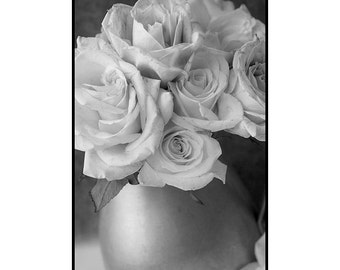 Impression de natures mortes roses, photographies noir et blanc