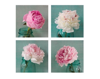 Four Peony Botanical Gallery Wall Art Print Set of Four, Flower Photographs, Floral Art Print, Flower Still Life Photos