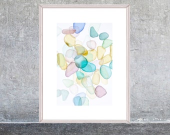 Beach Glass Abstract Shape Art Print, Modern Geometric Wall Decor, Sea Glass Minimalist Art