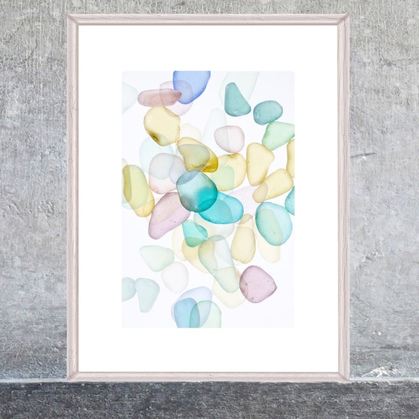 Beach Glass Abstract Shape Art Print, Modern Geometric Wall Decor, Sea Glass Minimalist Art