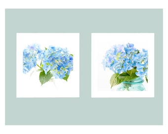 Blue Hydrangea Flower Art Print Set of 2, Original Photographs