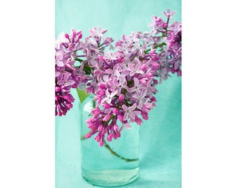Lilac Bouquet Photograph, Purple Turquoise Floral Bright Wall Art, Bright Decor, Floral Art Print