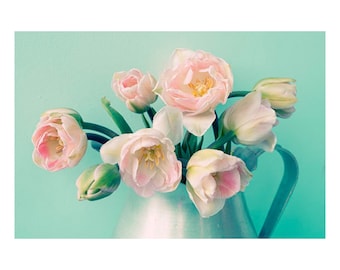 Tulip Art Print, Flower Photograph, Maximalist Art, Pink Turquoise Wall Decor,  Flower Still Life